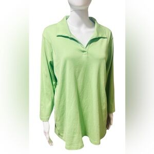 LANDS END Women's Stretch Cotton & Polyester Pullover Green Top Size 2X